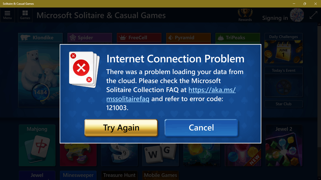 Microsoft Solitaire Collection won&rsquo;t load Today&rsquo;s Event 