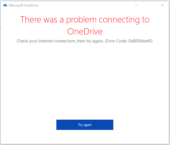 OneDrive Error 0x8004de40