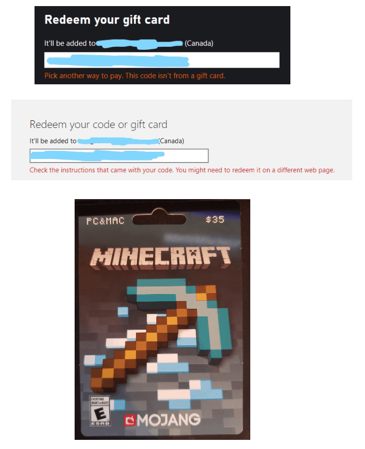 Microsoft minecraft hot sale gift card