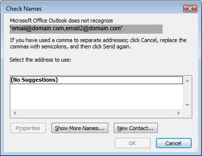 microsoft outlook does not recognize email address