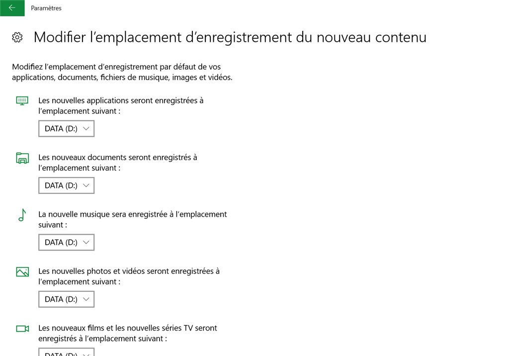 Définir un nouvel emplacement de stockage des enregistrements TV 