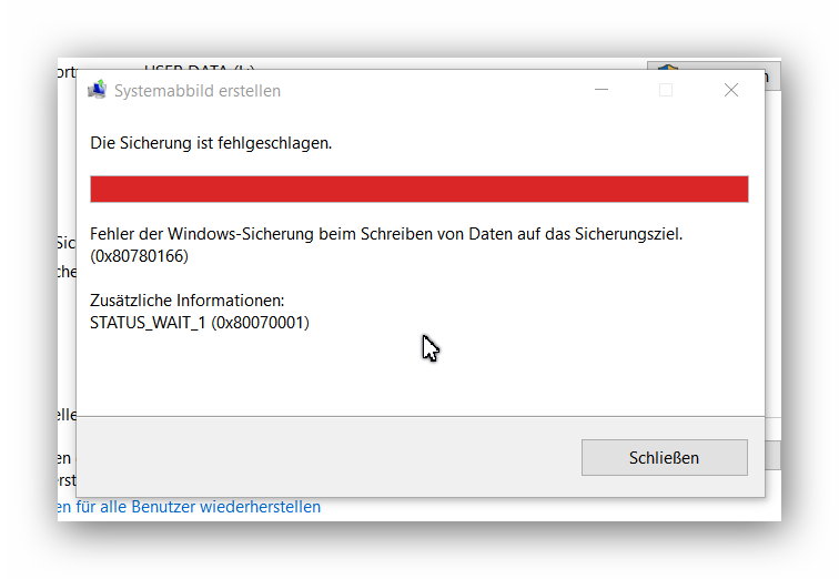 Fehler-Code 0x80780166 & 0x80070001 bei System-Abbild