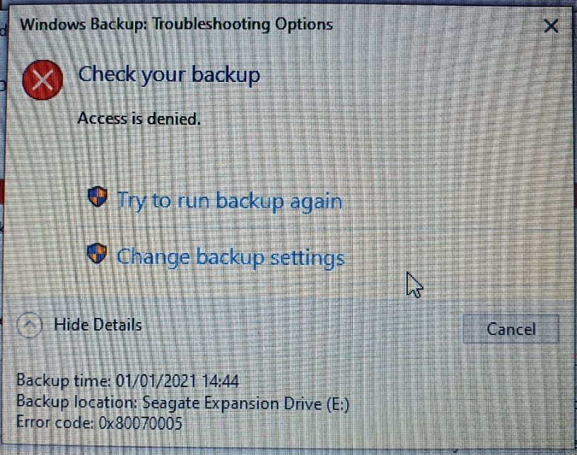 Backup & Restore Windows 7 Error Code 0x80070005 Access Is Denied ...