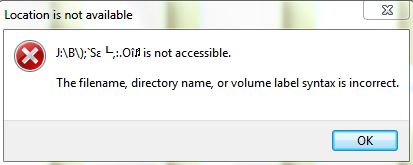 The Filename, Directory Name, Or Volume Label Syntax Is Incorrect