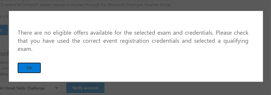 Unable to schedule the Microsoft Build free certification exam. MS-203 -  Training, Certification, and Program Support