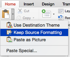 Вставить через keep source formatting powerpoint