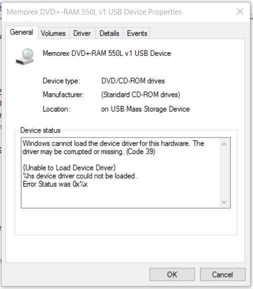 External Memorex DVD now has corrupt driver Microsoft Community