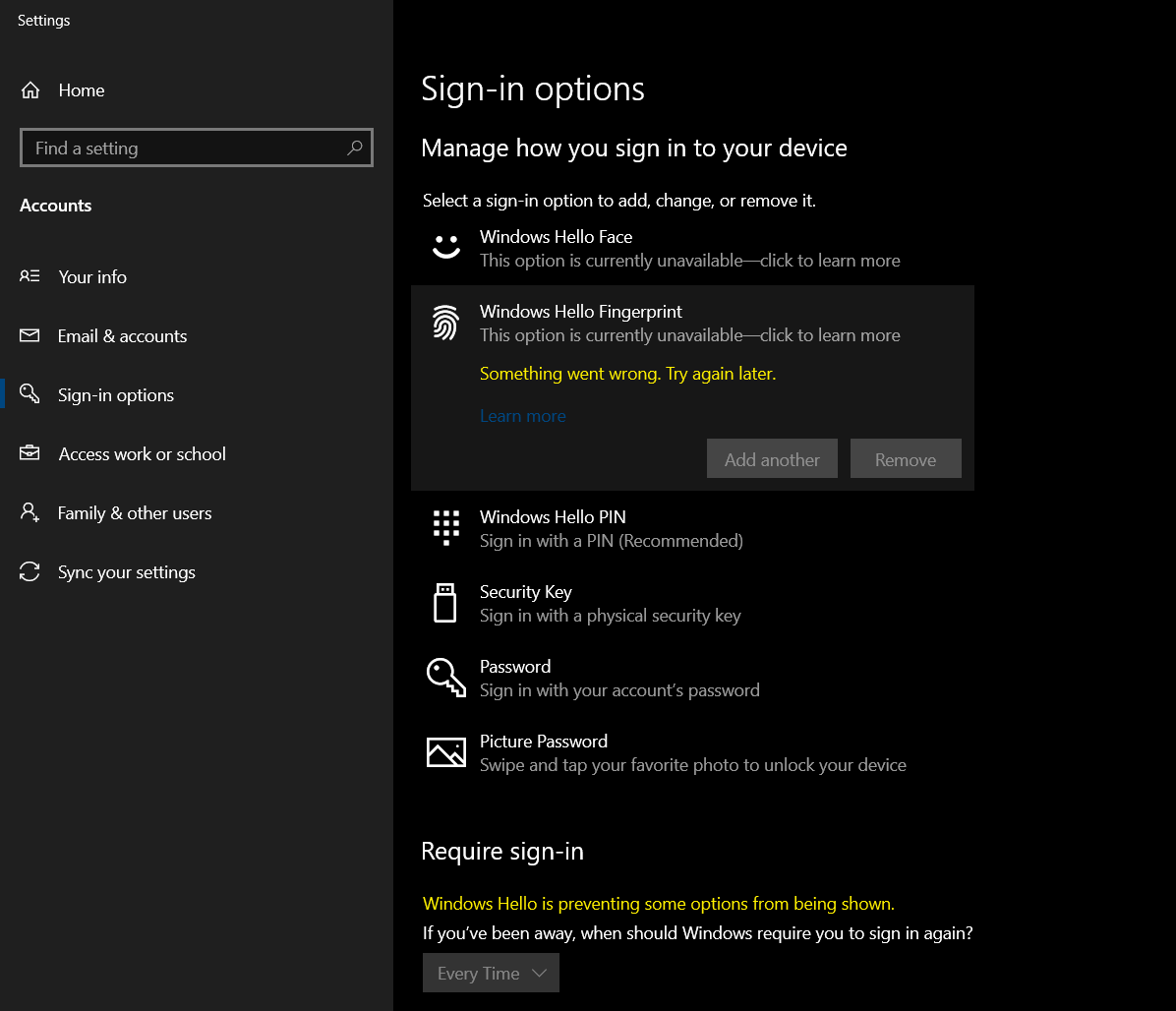 Fingerprint In Windows Hello Says : This Option Is Currently ...