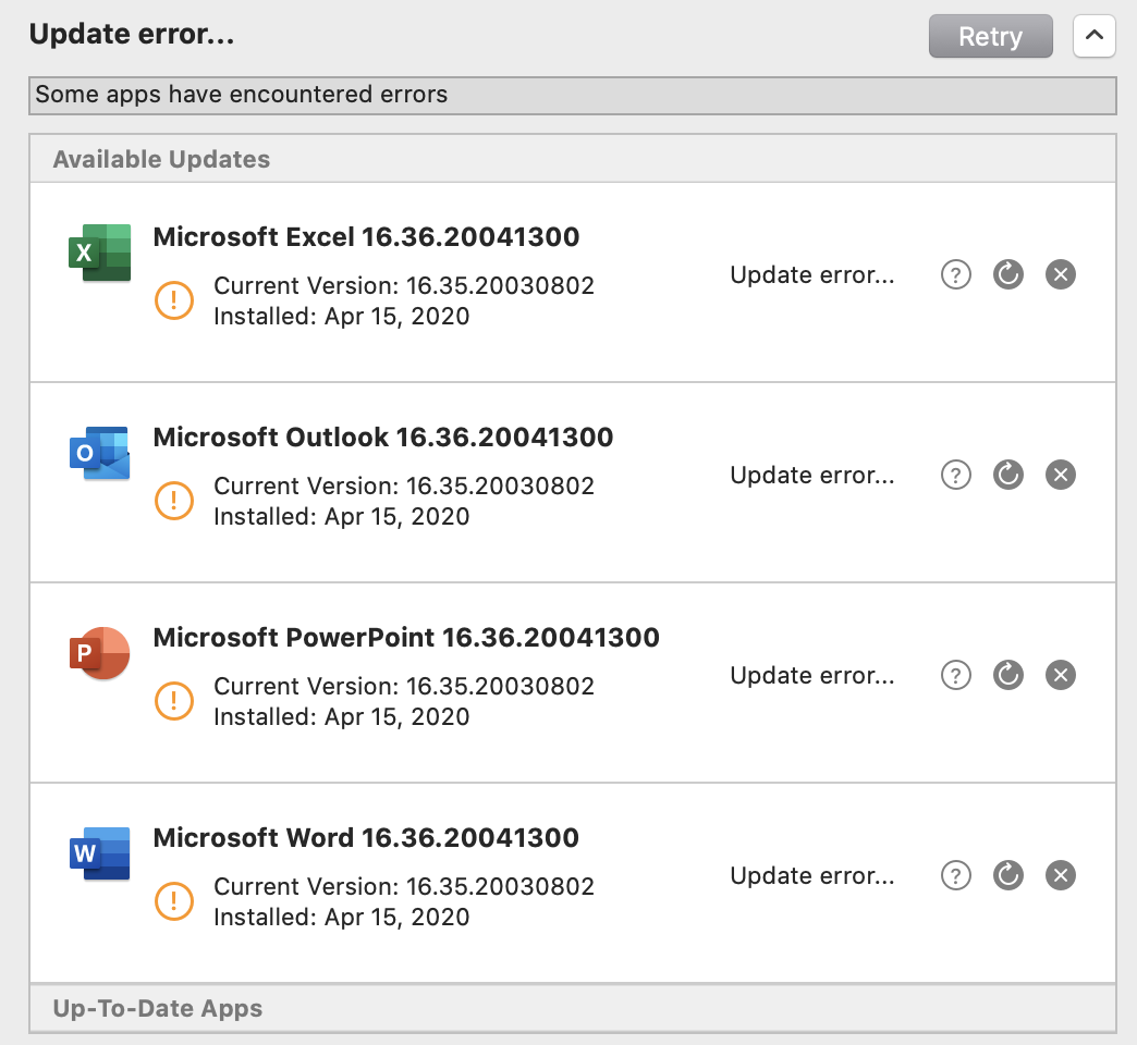 Update Error when updating Office on MacOS? - Microsoft Community