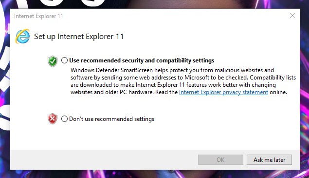 Set up Internet explorer 11 pop up won't close - Microsoft edge