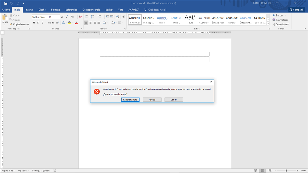 Word encontró un problema que le impide funcionar correctamente, - Microsoft  Community