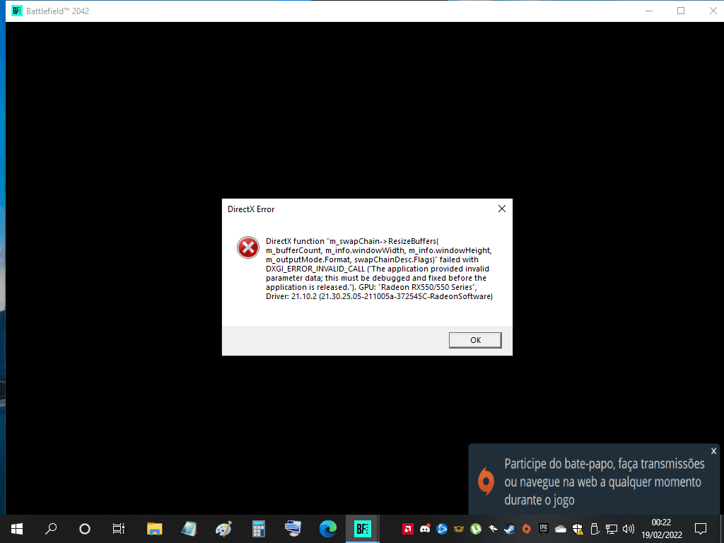 erro estranho de directx battlefield 2042 - Microsoft Community