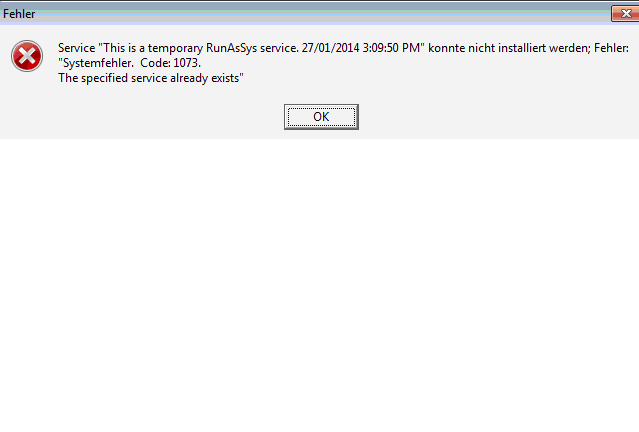 after installing kb2858725 get error Systemfehler. Code 1073 