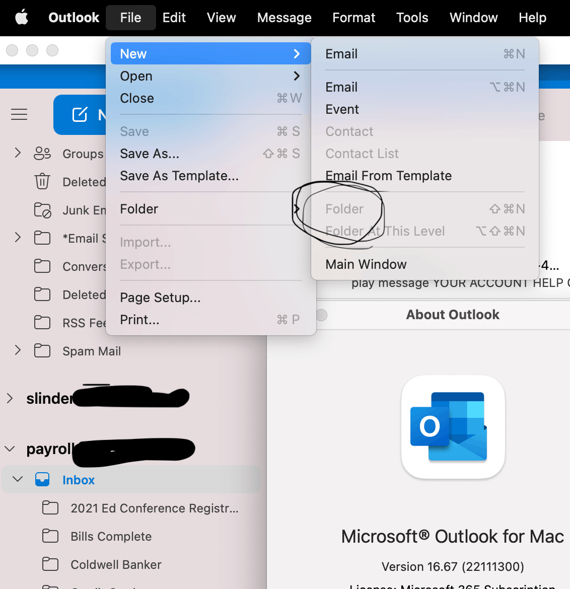 New Folder greyed out in Outlook for Mac 365 Microsoft Community