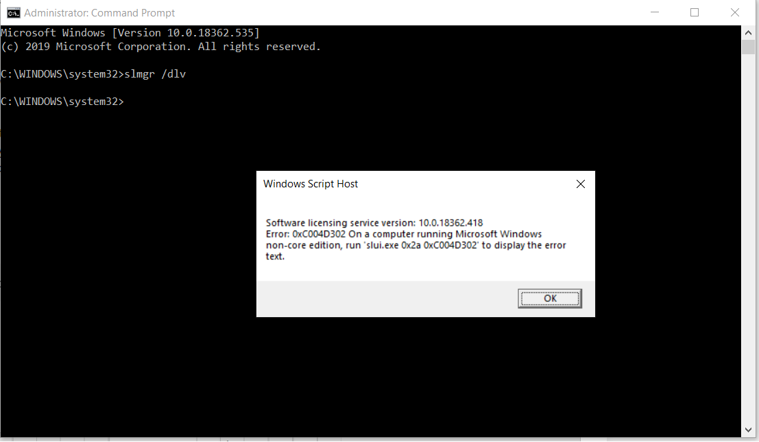 0xc004d302 Slui.exe 0x2a 0xc004d302 Microsoft Windows Core.