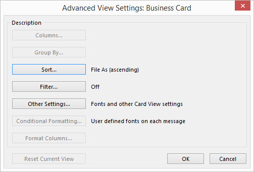 Create business card in outlook