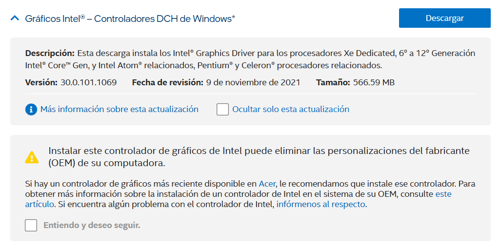 Actualizar controladores de discount tarjeta grafica intel