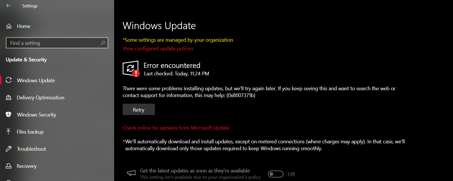 Getting 0x8007371b error while trying to update Windows 10 pro 