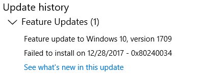 Windows update 1709 failed to install