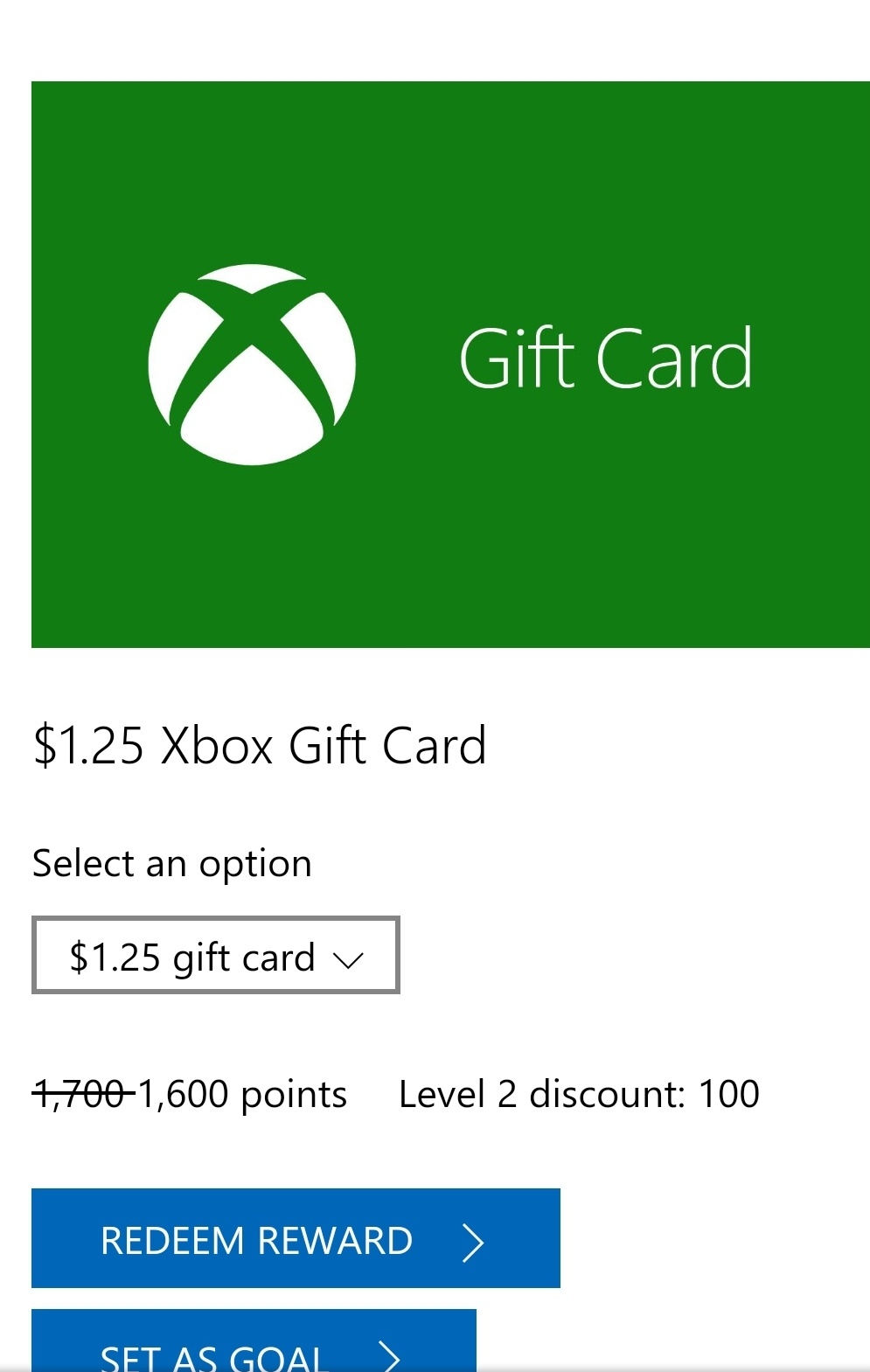 1.25 xbox shop gift card