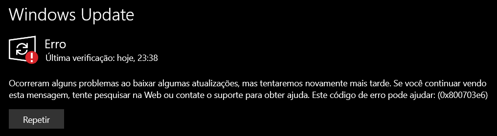 Está dando erro para baixar a atualização - Microsoft Community