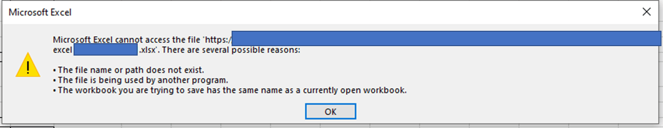 Error (Excel cannot access the file..) popped out when opening excel ...