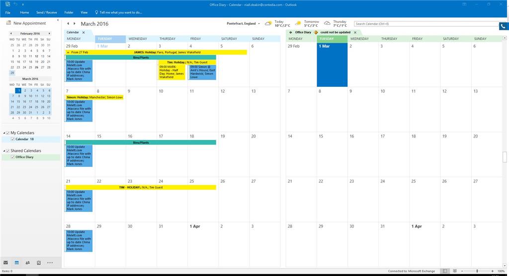 Outlook Calendar Could Not Be Updated