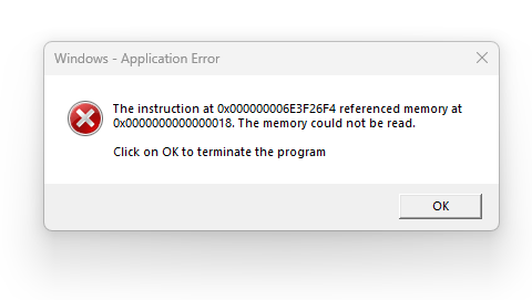 Windows 11 Application Error: The instruction at 