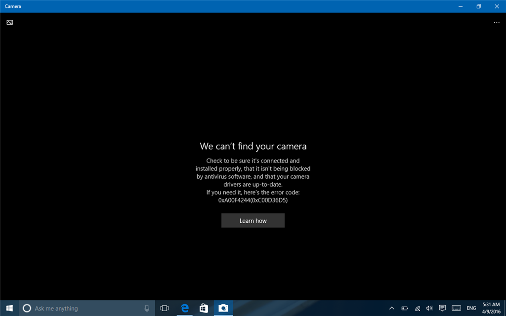 Camera Not Working On Build 14316 And Getting Error Code - Microsoft ...