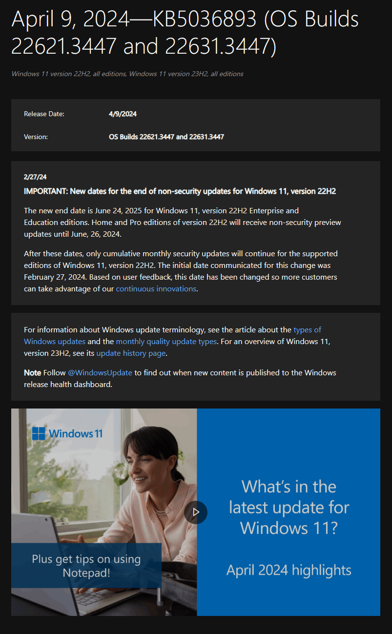 April 9, 2024—KB5036893 (OS Builds 22621.3447 And 22631.3447) Is Now ...