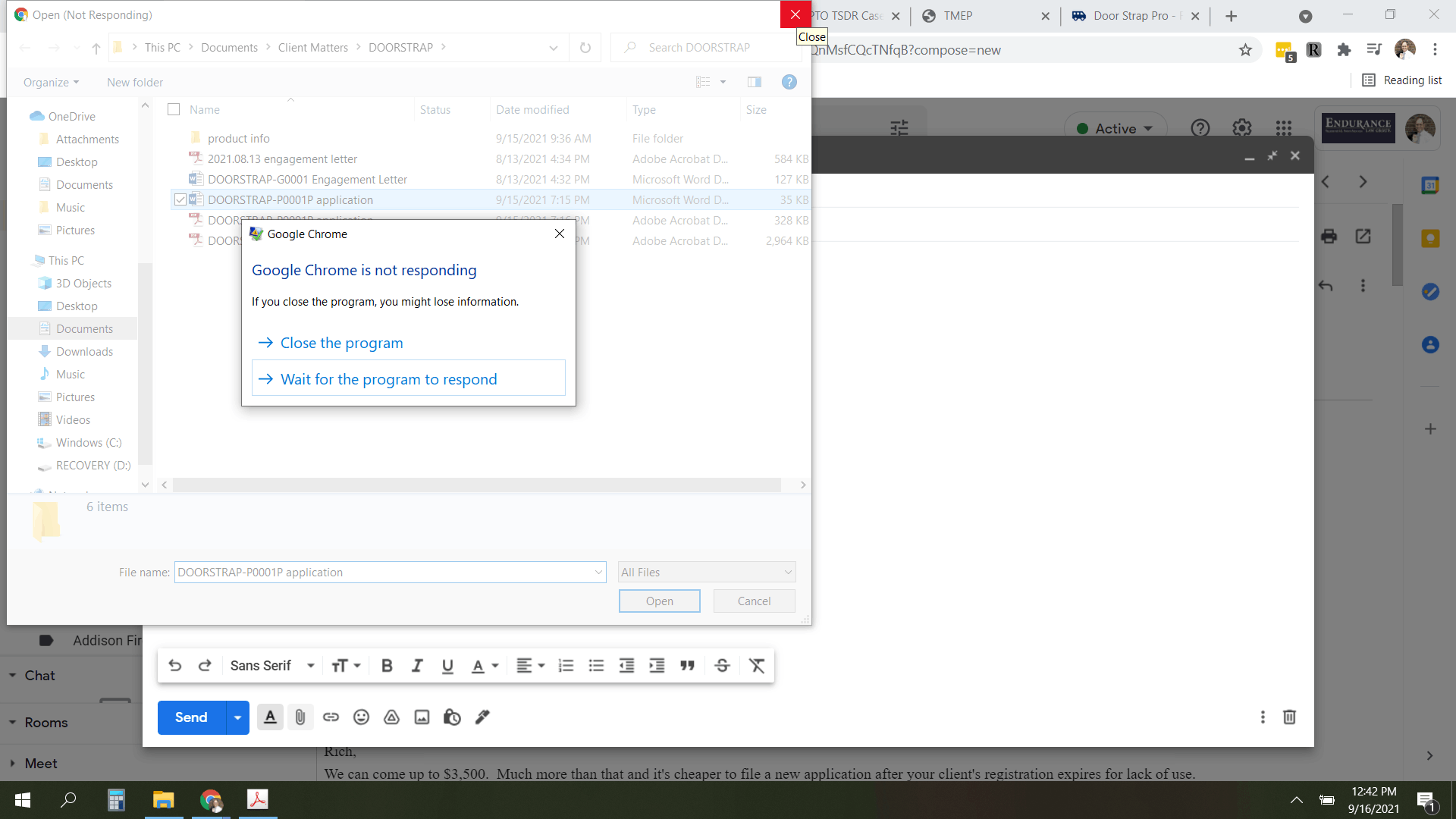 Cannot attach Word doc to gmail or upload to Google Drive ...