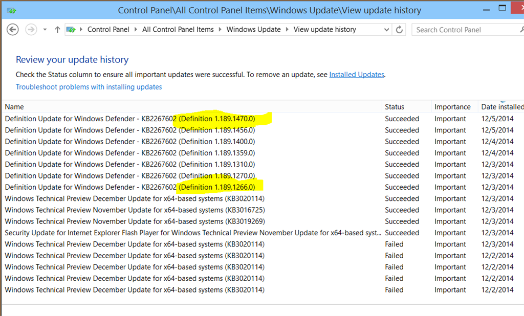 Windows Update: Windows Defender Definition Update KB2267602 ...