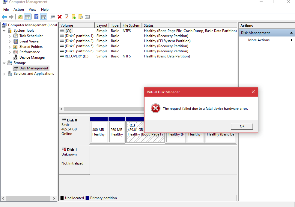 Initialize Disk Failed Due To A Fatal Device Hardware Error Disk ...