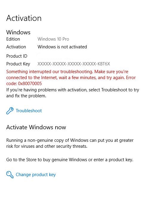 Active Window10 Error Code 0x80070005 - Microsoft Community