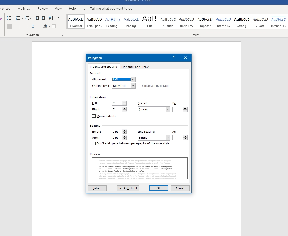 How do I set a default paragraph style in Word-365 - Microsoft Community