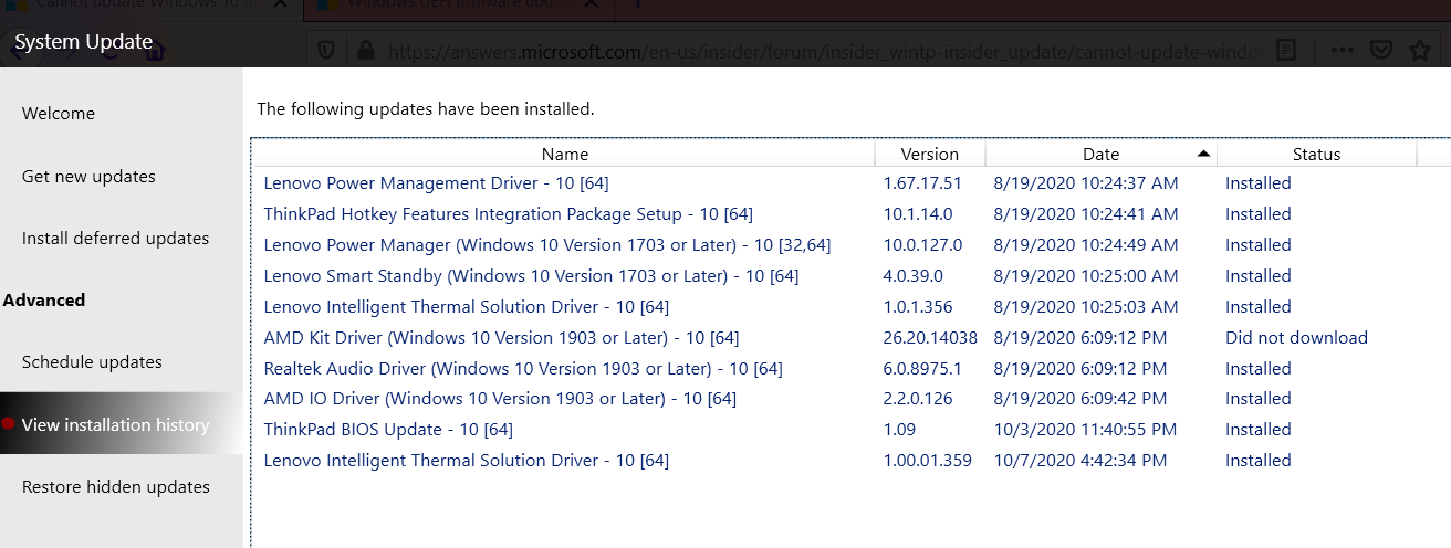 Cannot Update Windows 10 From 2004 To 20h2 Microsoft Community