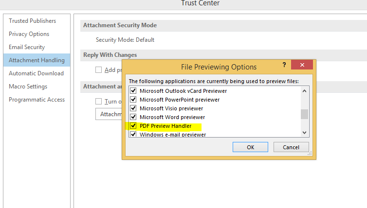 Pdf preview handler outlook 2010 не работает