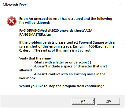 Macro Fails With 1004 The Syntax Of This Name Isn T Correct In Microsoft Community