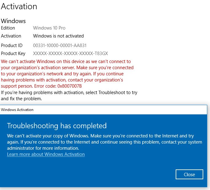 Windows 10 Pro Activation Error Code 0x8007007B - Microsoft Community