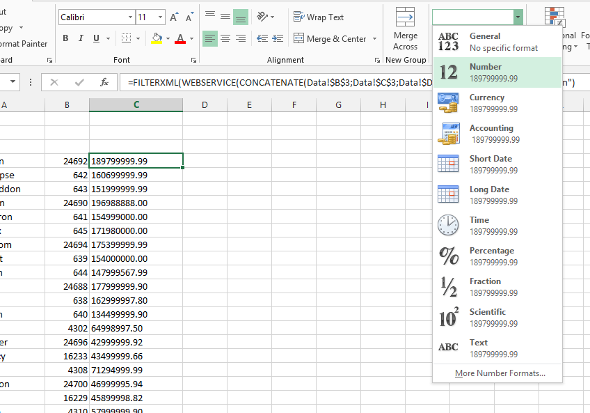 Cell format for FILTERXML and WEBSERVICE doesn't work properly ...