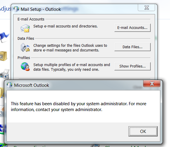 Outlook Account Settings - the account settings feature is disabled ...