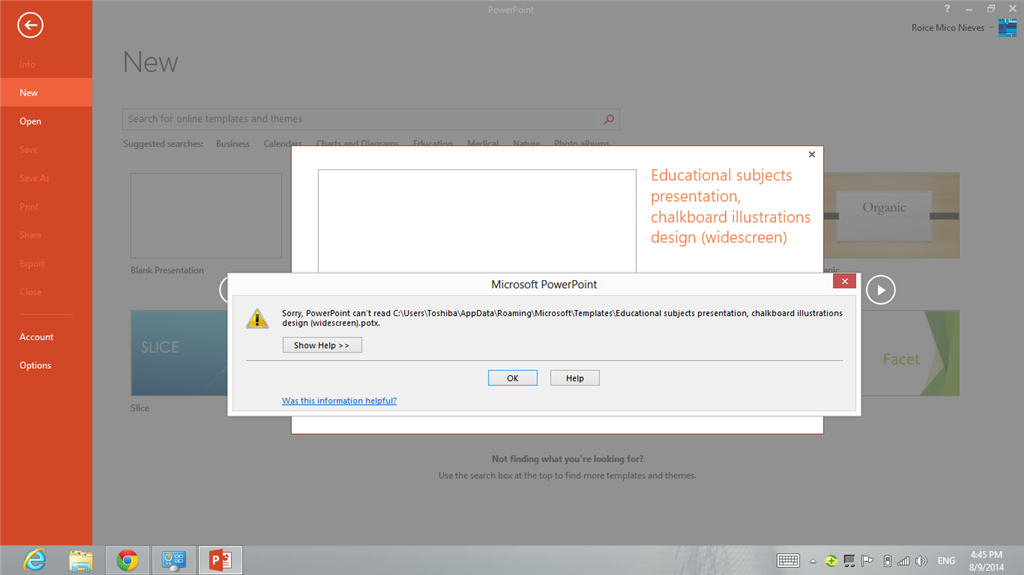 Unable To Open Template In PowerPoint 2013. Error: Sorry, P OwerPoint ...