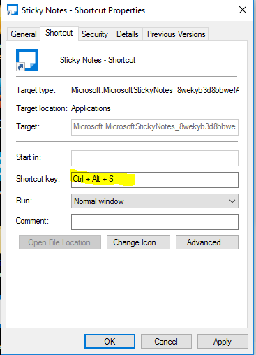 Sticky notes shortcut keys windows 10