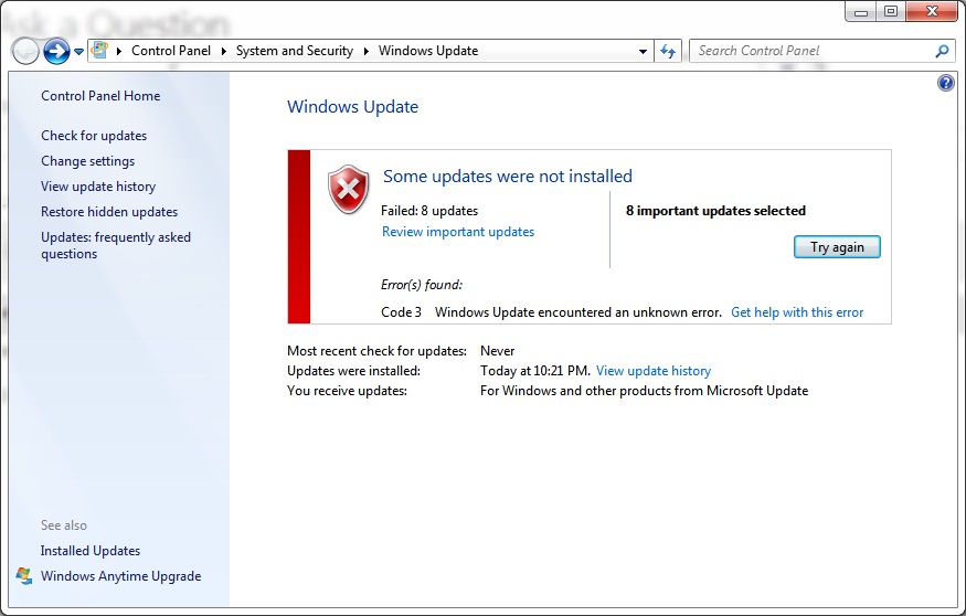 operation hjem Gør alt med min kraft Code 3 Windows Update encountered an unknown error - Microsoft Community