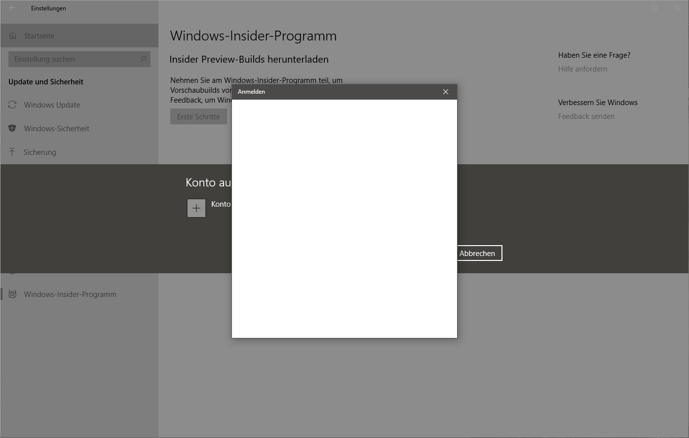 Konto Verknüpfung für Windows Insider