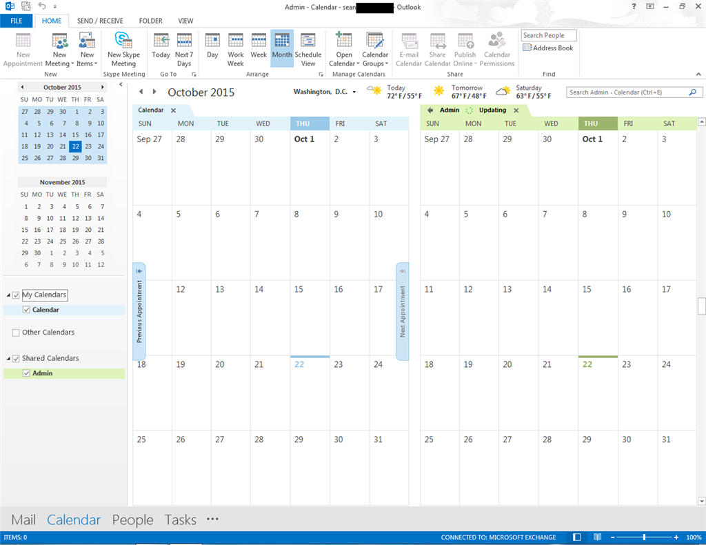 Problem using shared calendars in Outlook, works fine in OWA