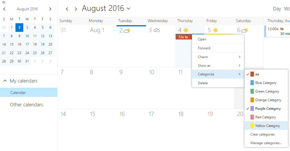 Manage Categories using OWA for a Room Resource calendar is dimmed out ...