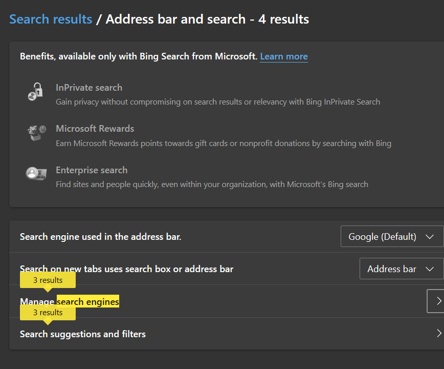 Edge is using bing as the search engine despite is set to google 