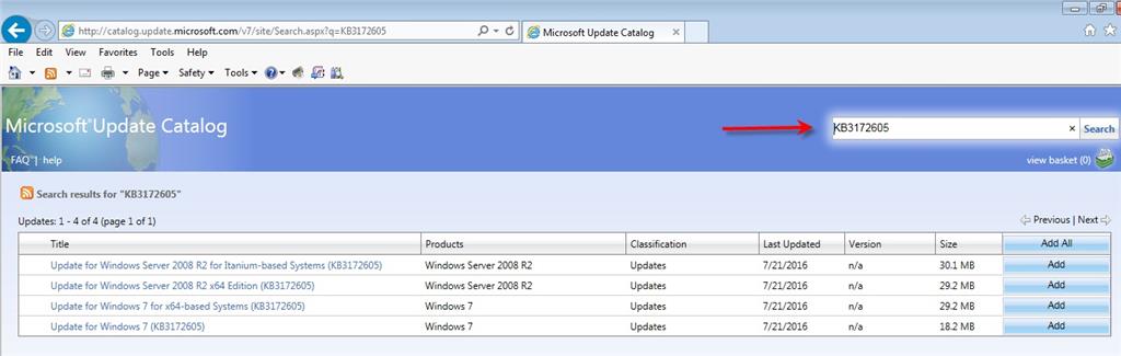 Ms catalog. Windows Server 2008 kb3172605. Update for Windows 7 kb3020369.