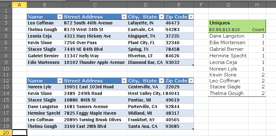 How to get a list of UNIQUE values from two different cell ranges ...